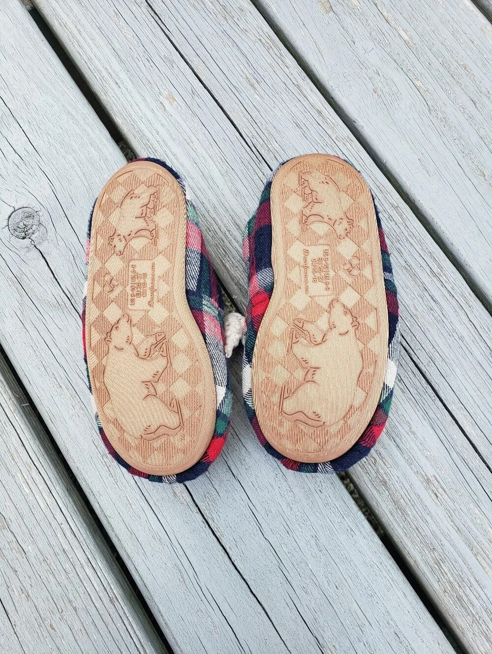 Dearfoams Lil Bear kid's Plaid Slippers Size 9-10